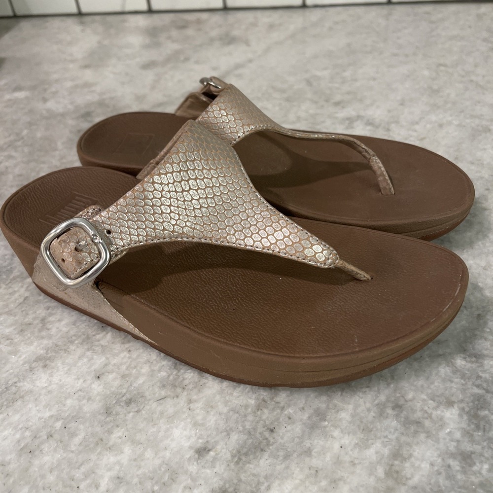 FitFlop Sandals Womens Size 5 Tan Thong Slip‎ On Wedge Heel Comfort Shoes Boho